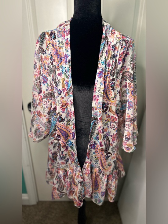 American Eagle Outfitters Sweaters - American Eagle Sheer Paisley Floral Ruffle Kimono Cardigan Cover Up L/XL